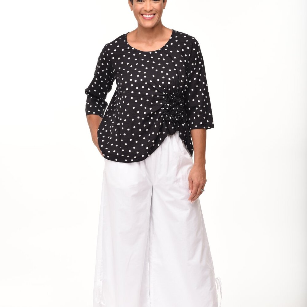 Tulip Clothing Olga Black Dot Print Cotton Top 3/4 Sleeve